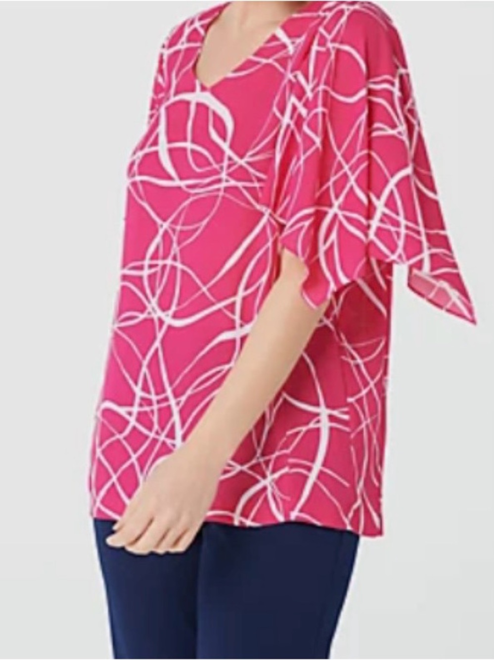 Dennis by Dennis Basso Women’s Pink Abstract Print V-Neck Top